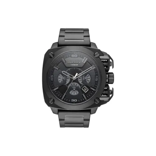 DIESEL Мужские часы Кварцевый механизм Ремешок из нержавеющей стали 56 мм Черный циферблат