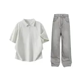 Белый, Фотиния, Серый, Топ + Серые Штаны