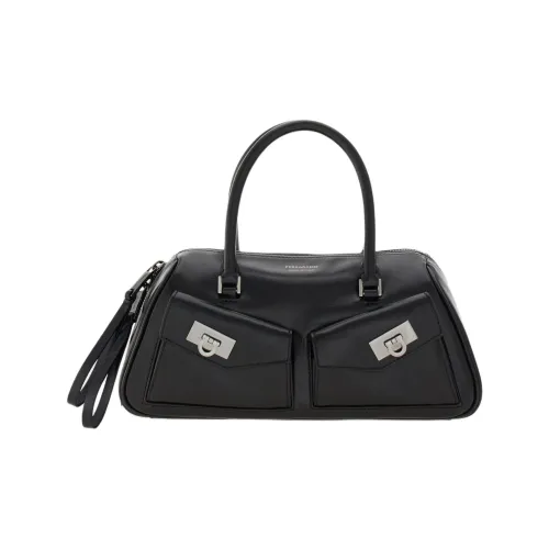 Ferragamo Телячья кожа Bowling Bag Сумка через плечо Сумка маленькая Женская Черная