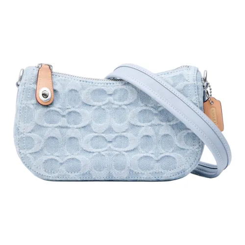 COACH Swinger Деним с Перчаточная дубленая кожа Седло Сумка Сумка Сумка через плечо Женская Синяя