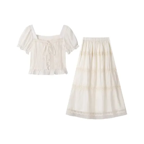 RUXU Абрикос, с LINING, Эластичные Bands AT Обхват талии Спина Женские Комплекты с юбкой