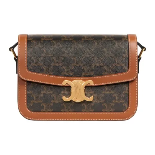 CELINE Triomphe Arc De Triomphe Искусственная кожа с коровьей кожей сумка через плечо среднего размера унисекс рыжевато-коричневый