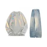 Комплект одежды (Белый Фотиния Серый Топ + Винтажные Синие Штаны)