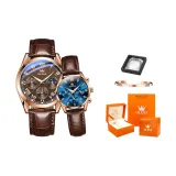 Коричневый кожаный циферблат, мужской + синий циферблат, женский [подарочная коробка, ограниченная серия]