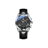 Чёрный кожа с чёрным циферблатом.