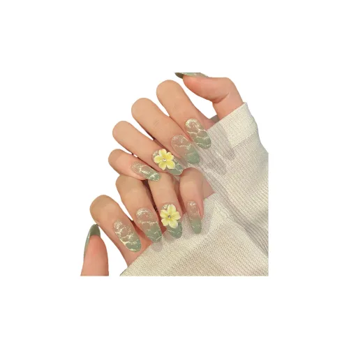 XIAMEIYU Лимон Морская соль Рябь Кошачий глаз Океанический Ледяной Цветочный дизайн Увлажняющий Sensation Фальшивая ногтевая пластина Овал Желтый Градиентный Французский