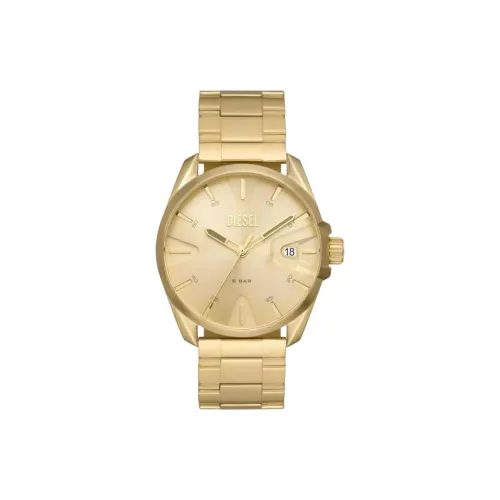 DIESEL Мужские часы Кварцевый механизм Ремешок из нержавеющей стали 44 мм Золотой циферблат