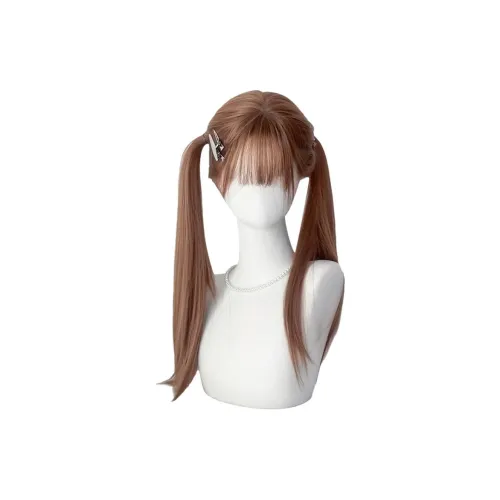FYOSEE Перука Женская Длинные Волосы Прямые Мед Чай Лен Два Хвостика