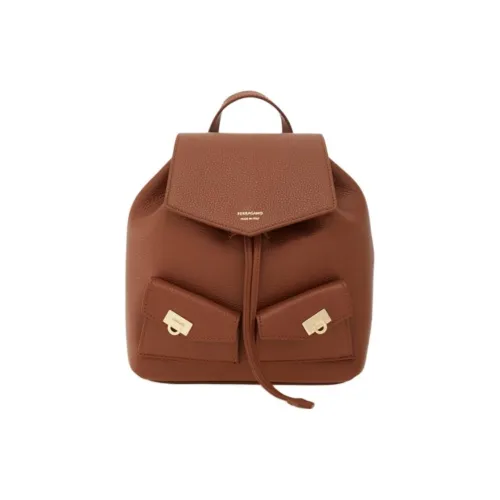 FERRAGAMO Hammered Текстура Телячья кожа Рюкзак Мини Женские Коричневый