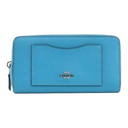 COACH Accordion Zip Wallet Крестовая текстура Кожа Кошелек Маленький Женский Синий