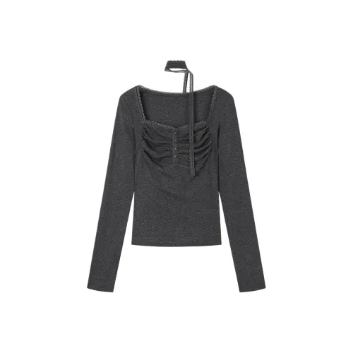 RUXU Темный вересковый серый, Шея Decor Включено Женские T Рубашки