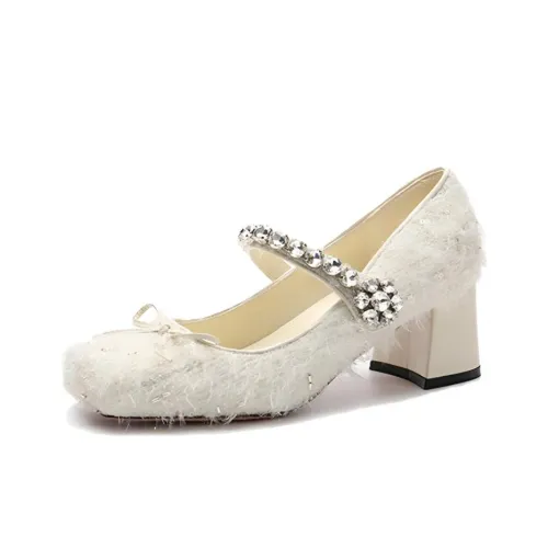 V5 VIWUVIFIVE Грубый каблук Мэри Джейн 5,5 см Женские Овсяный белый