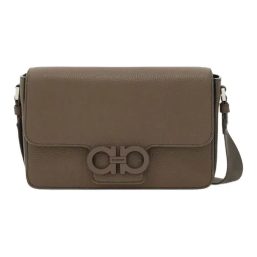 Ferragamo Gancini Hammered Текстура Телячья кожа Сумка на плечо Мужская Цементный Серый