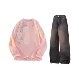 Комплект одежды (Розовый топ + Черные и серые штаны)