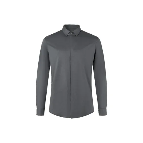 DEGRE ZERO Серый Slim Fit, Темная Планка Мужская Рубашка