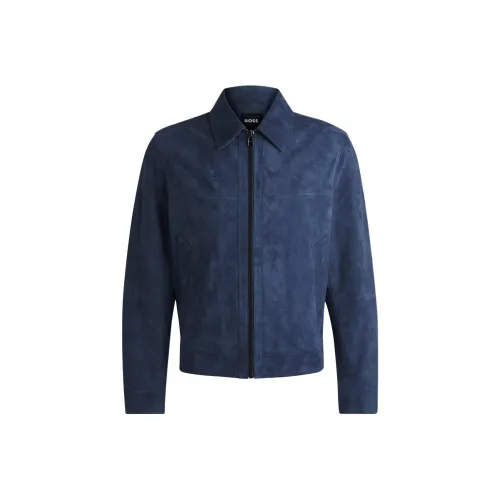 Hugo Boss Мужские кожаные куртки синего цвета