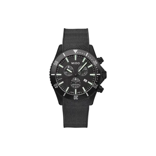 MIDO Starfish Collection Кварцевый механизм Мужские часы Часы 42,5 мм Черный циферблат Корпус из нержавеющей стали Резиновый ремешок