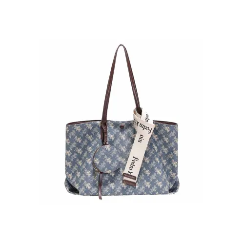 SMILE FOCUS Microfiber Synthetic Leather Tote Bag Shoulder Bag Regular Women's Blue SMILE FOCUS Микрофибра Синтетическая Кожа Сумка-тоут Сумка через плечо Стандартная Женская Синяя