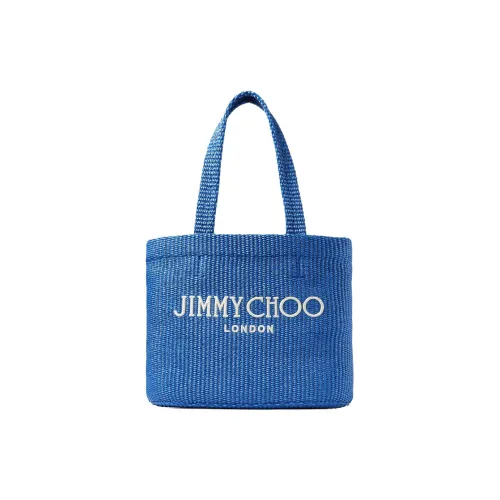 Jimmy Choo Рафия Ткачество Tote Сумка Сумка для покупок Сумка через плечо Сумка среднего размера Женская Небесно-голубая и Латте