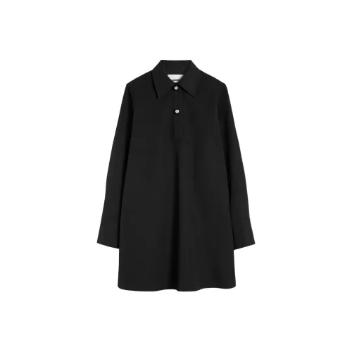 JIL SANDER Черное Женское Длинное Платье с Рукавами
