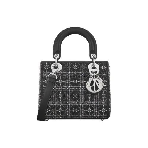 DIOR Lady Dior Телячья кожа Одно плечо Сумка Маленькая Женская Черная
