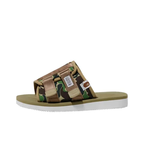 Suicoke x A BATHING APE Устойчивые к истиранию Слипоны Мужские Коричнево-зеленые