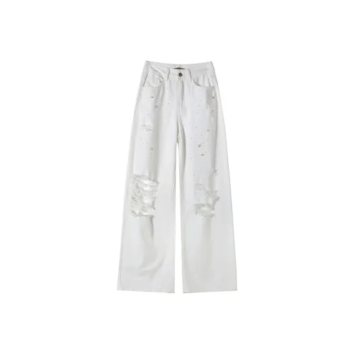 FAWENXIANGZI Брюки Белый Женские Джинсы
