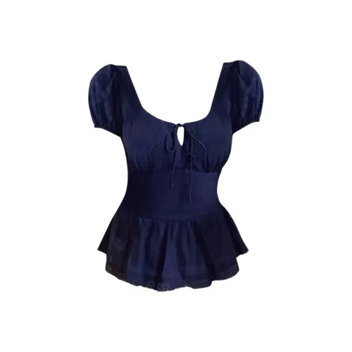 DOKZB Темно-синий Короткий рукав Топ Женские Рубашки