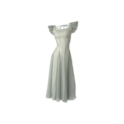 VKXOW Светло-зеленый Женские Короткие Платья с Рукавами