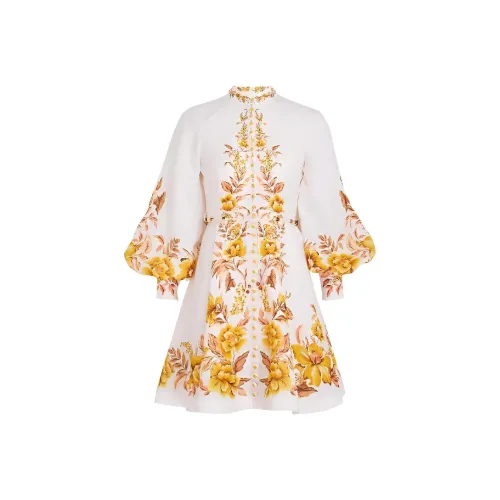 Zimmermann Длинное платье с длинными рукавами цвет белый