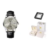 Черная кожа, настоящий серый [стальной браслет + коробка]