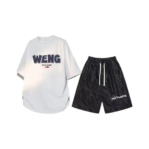 Wooden Rabbit Мужской 100% хлопок Повседневный Тяжелый Свободный крой Большой размер Круглый вырез Спортивный Дышащий Комплекты одежды Мужской