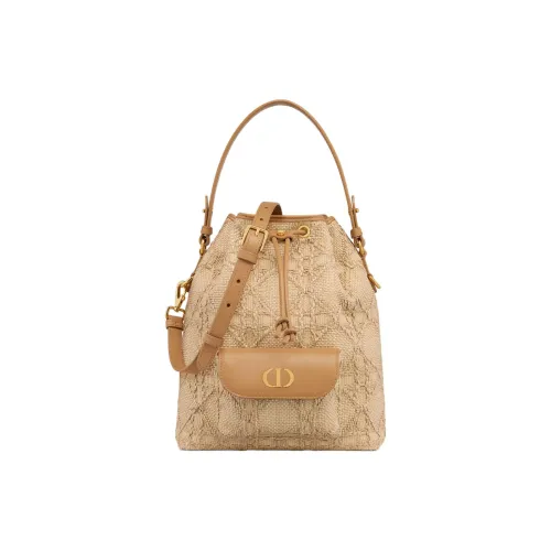 DIOR Caro Коровья кожа Ведрообразная сумка Сумка через плечо Сумка Маленькая Женская Натуральная Рафия Трава Effect