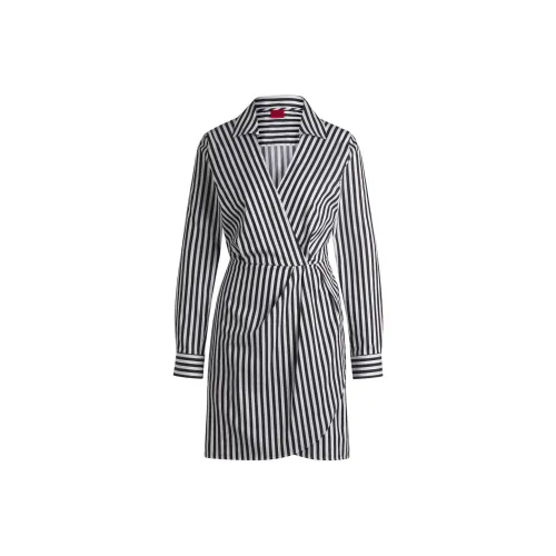 Hugo Boss Черное/Белое Женское Длинное Платье с Рукавами