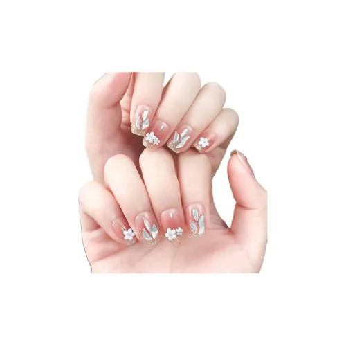 OUYUJI False Nail Овал Укороченный Светло-розовый Смужка Милый