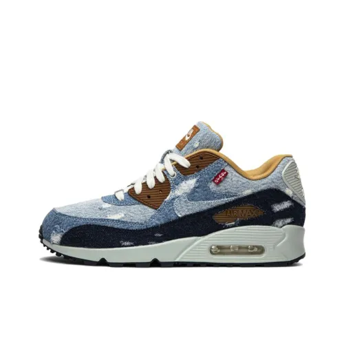 Levi's x Nike Air Max 90 Устойчивые к истиранию Низкие Беговые кроссовки Мужские Синие