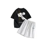 Чёрный топ + белые серые штаны Фотиния