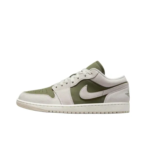 Jordan Air Jordan 1 Устойчивый к истиранию Низкий Топ Винтажные Баскетбольные Кроссовки Унисекс Белый Зеленый