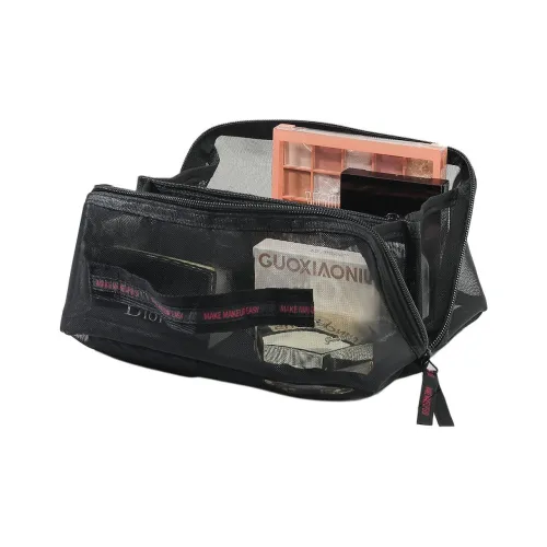 GUOXIAONIU 3D-эффект Черная пряжа Косметичка для макияжа Косметический мешок Портативный Большой объем Путешествие Туалет