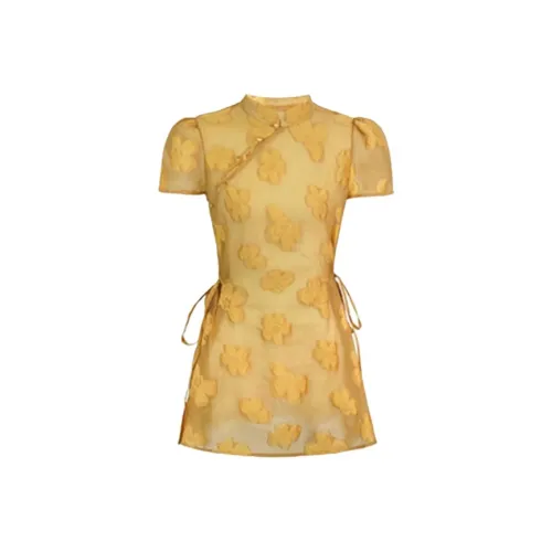 DOKZB Желтая Короткая Рубашка с Рукавами Женские Рубашки