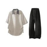 Чёрный Белый Топ + Чёрные Штаны