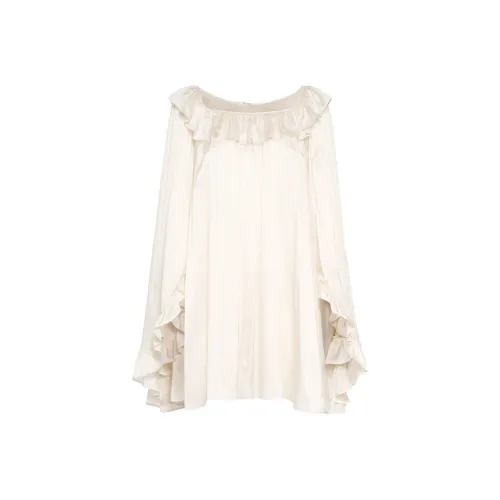 Chloe FW25 Длинное Платье с Длинными Рукавами Женское Белое