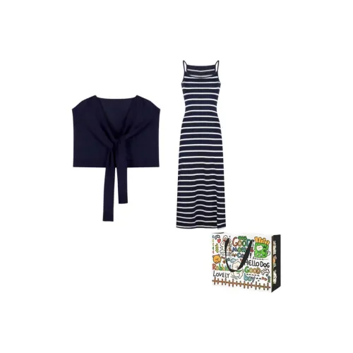 DEDY Темно-синий Шаль + Полосатая Юбка Женские Слиплатья