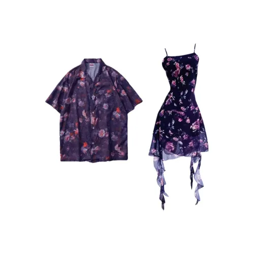 QYPRF Одежда для пары Женское платье + Мужская рубашка Женские парные комплекты