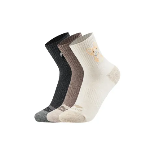 LINING Sports Life Collection 3 шт Черный+Сливочный+Кофе Пена Умбра Женские Носки до икры MID