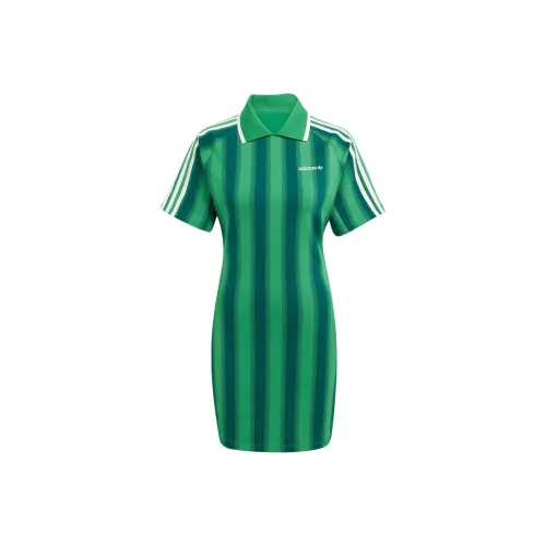 Adidas Originals Короткий рукав Платье Женское Зеленое