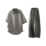 Чёрный Белый Топ + Серые Штаны