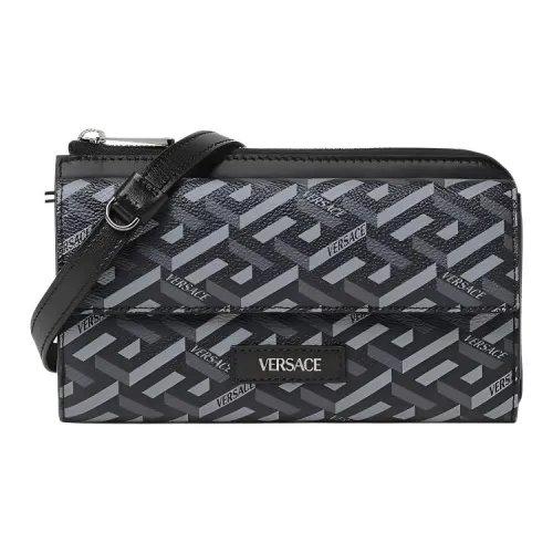 VERSACE Корова кожа полиуретан курьерская сумка сумка через плечо стандартная мужская черная