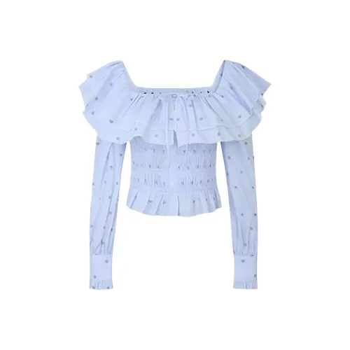 Leather Cat Светло-синие Женские Рубашки T