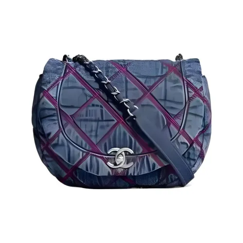 CHANEL Деним Вышивка Круглая Сумка через плечо Женская Вода Основанная Джинсовый синий